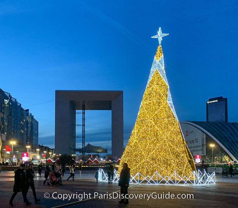 Lighted Christmas decorations at La Defense, Paris