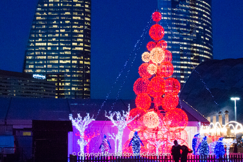 Lighted Christmas decorations at La Defense, Paris