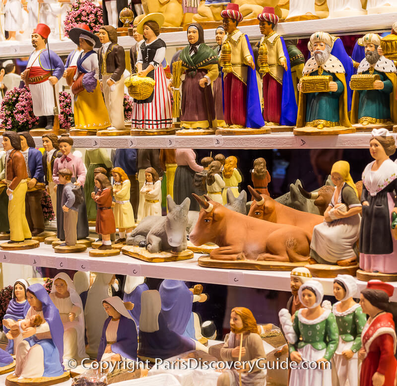Nativity scene figures and other figurines at the La Defense Christmas Market