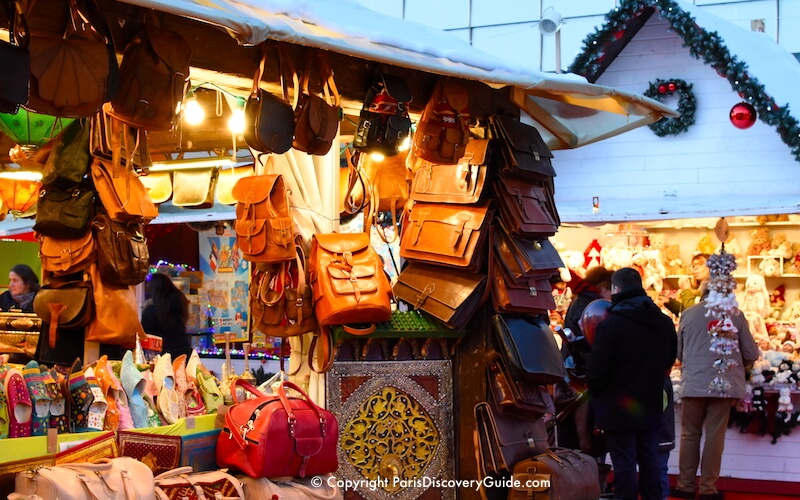 Leather bags and slippers from Morocco at the La Defense Christmas Market