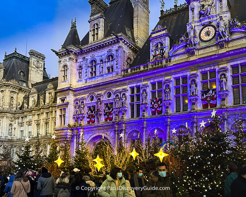 Strolling through the forest of trees at the Hotel de Ville Christmas Market