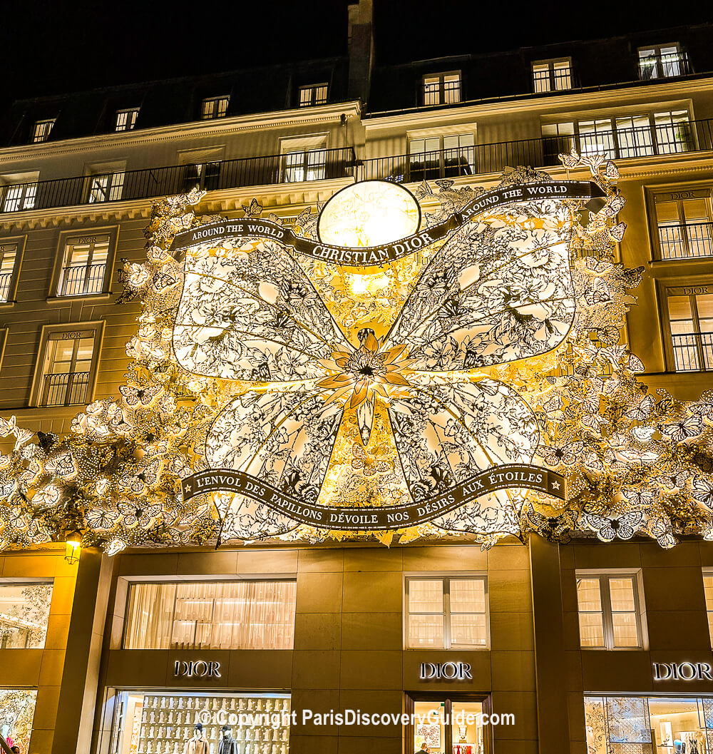 Holiday display at Dior showroom along Rue Saint-Honoré 