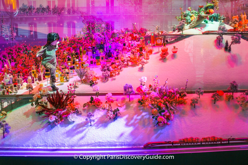In this Printemps Haussmann window display, children take various types of transportation in their search for Christmas gifts In this Printemps Haussmann window display, children take various types of transportation in their search for Christmas gifts
