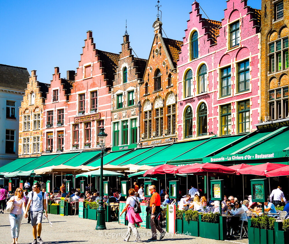 Bruges's Markt, or central market square, on a sunny April afternoon