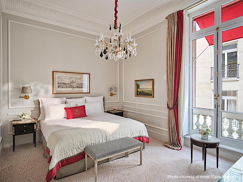 Bedroom in a palacial suite at Le Plaza Athénée 