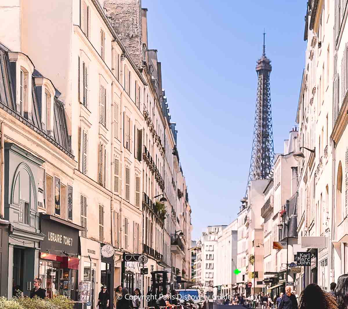 Eiffel Tower view from Rue Saint-Dominique near Hotel Amelie Eiffel Tower view from Rue Saint-Dominique near Hotel Amelie