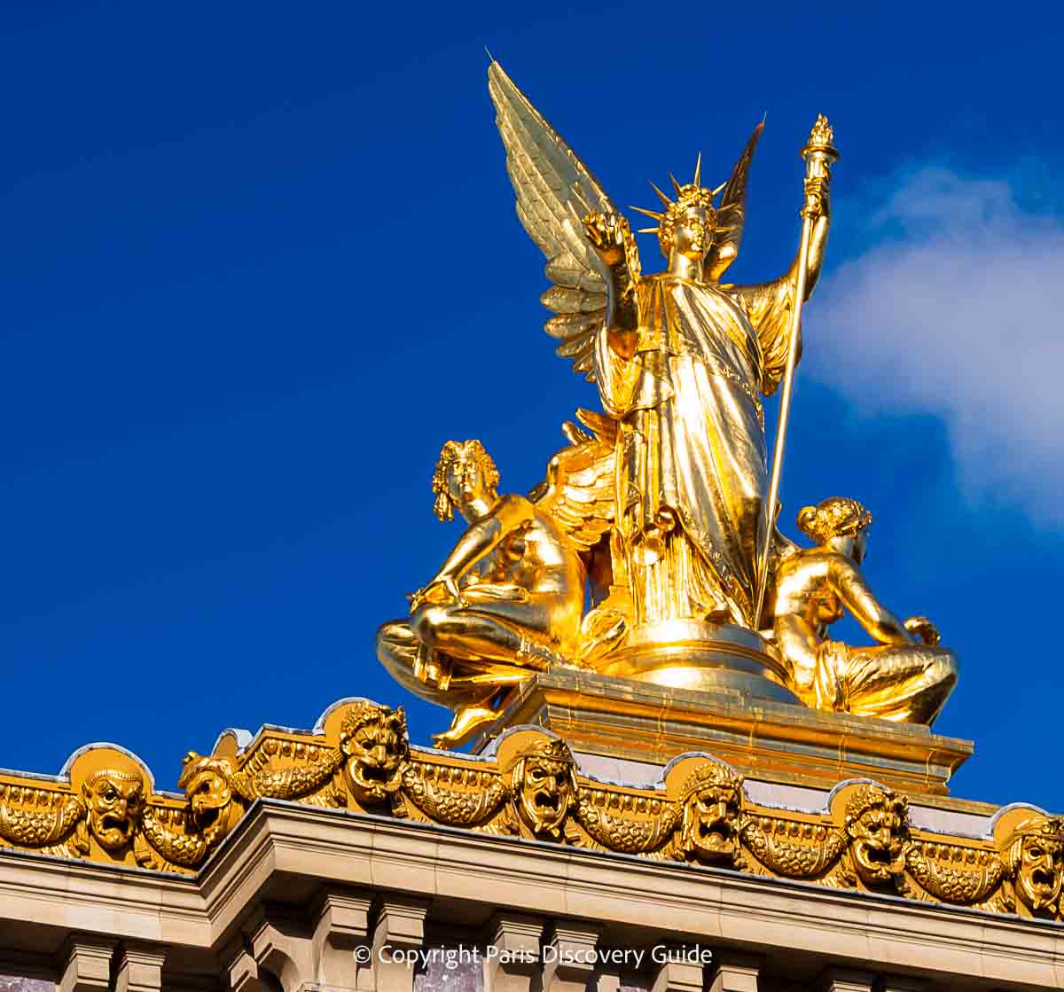 La Poésie, a sculpture representing Poetry by Charles Gumery on the roof of Palais Garnier near the Kimpton Saint-Honoré hotel