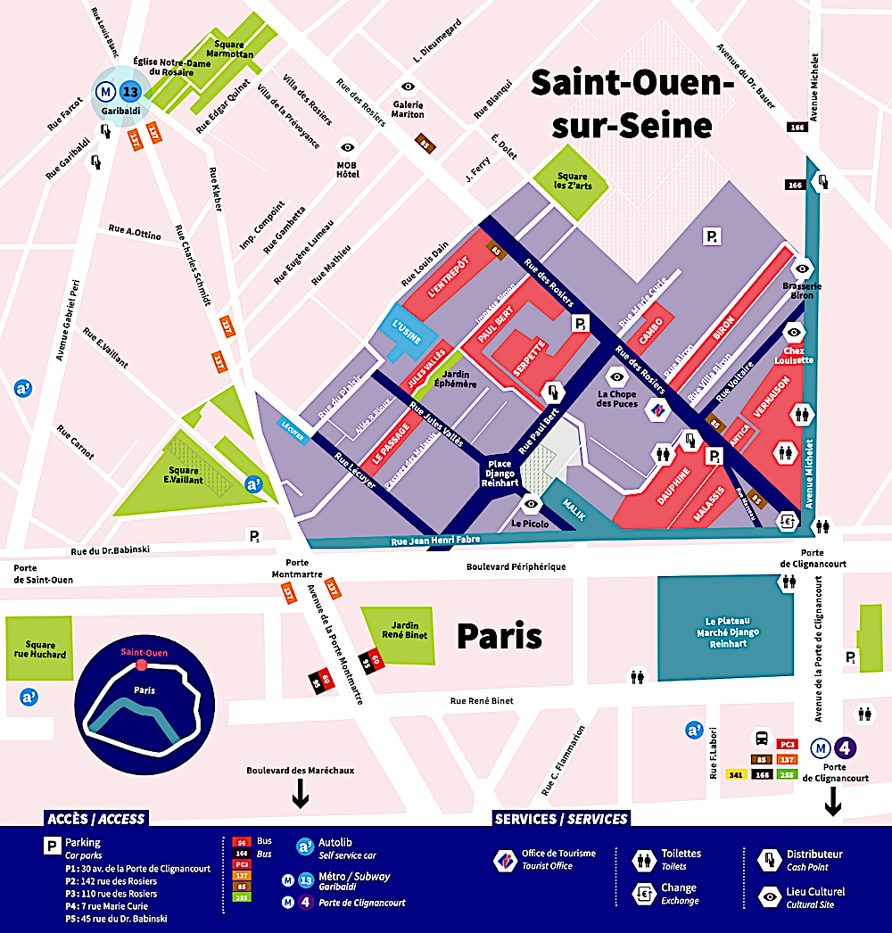 Paris Flea Market Map - 
Courtesy of Les Puces