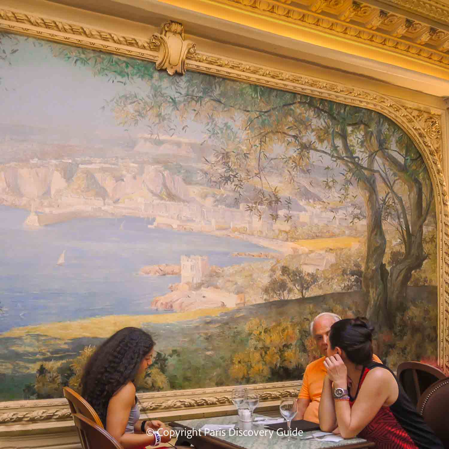 One of the sumptuous murals at Angelina's in the 1st arrondissement One of the sumptuous murals at Angelina's in the 1st arrondissement