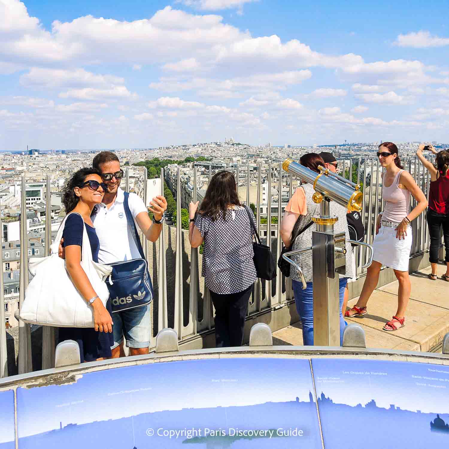 Skyline view from the Arc de Triomphe's rooftop terrace - look hard, and you can see Sacre Coeur on a Montmartre hilltop along the skyline