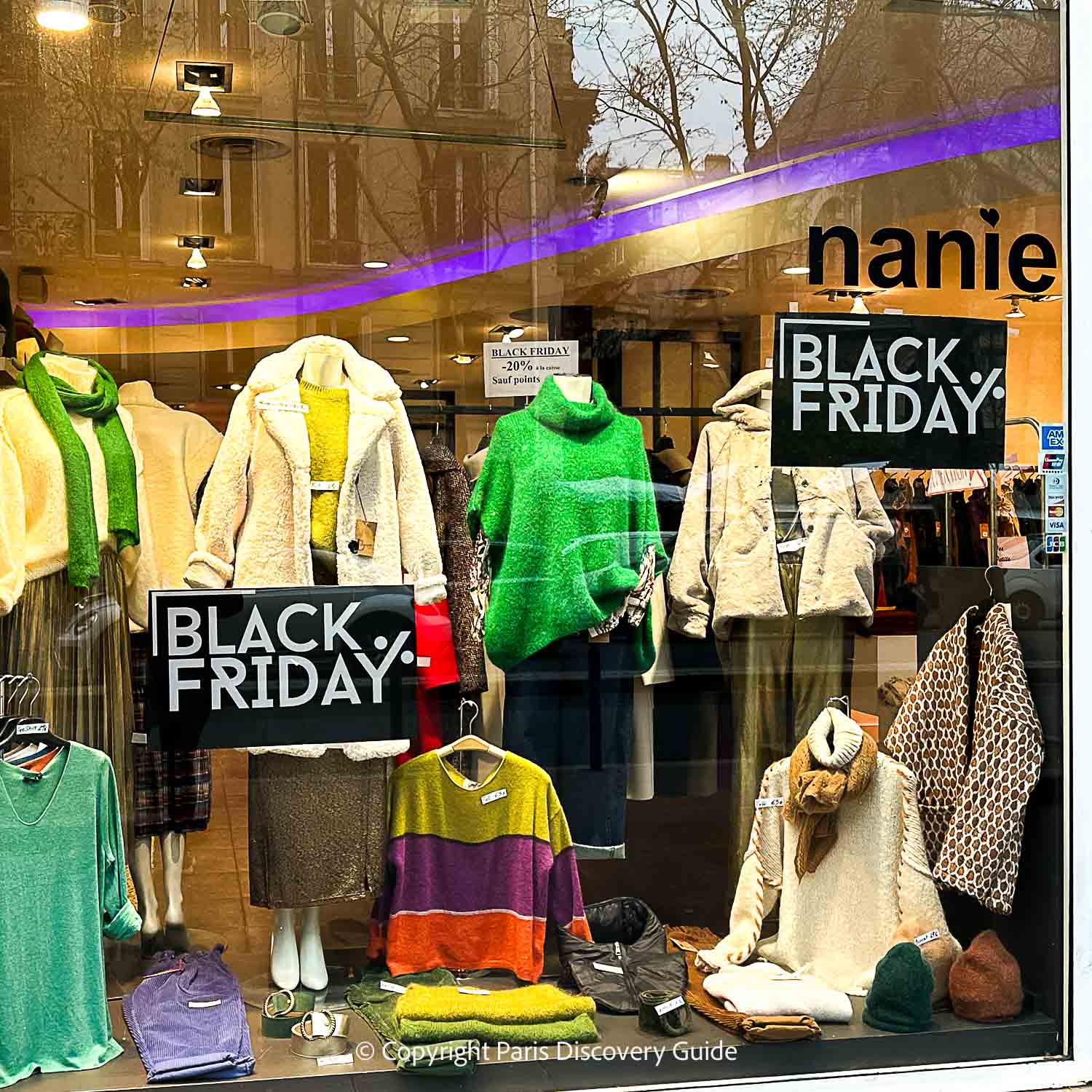 Black Friday sales signs in a Paris store in Saint-Germain-des-Pres Black Friday sales signs in a Paris store in Saint-Germain-des-Pres