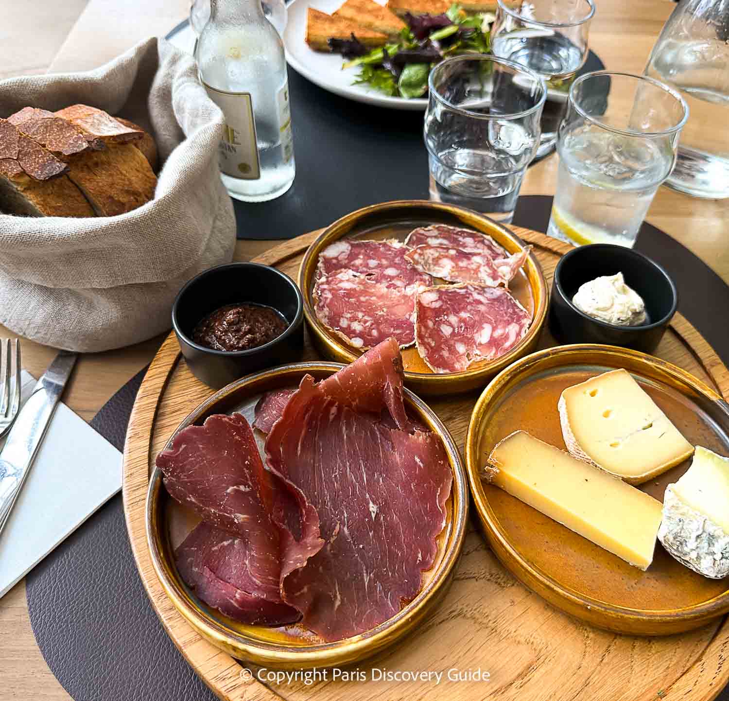 Cheese and charcuterie platter at Fondation Louis Vuitton's onsite bistro Cheese and charcuterie platter at Fondation Louis Vuitton's onsite bistro