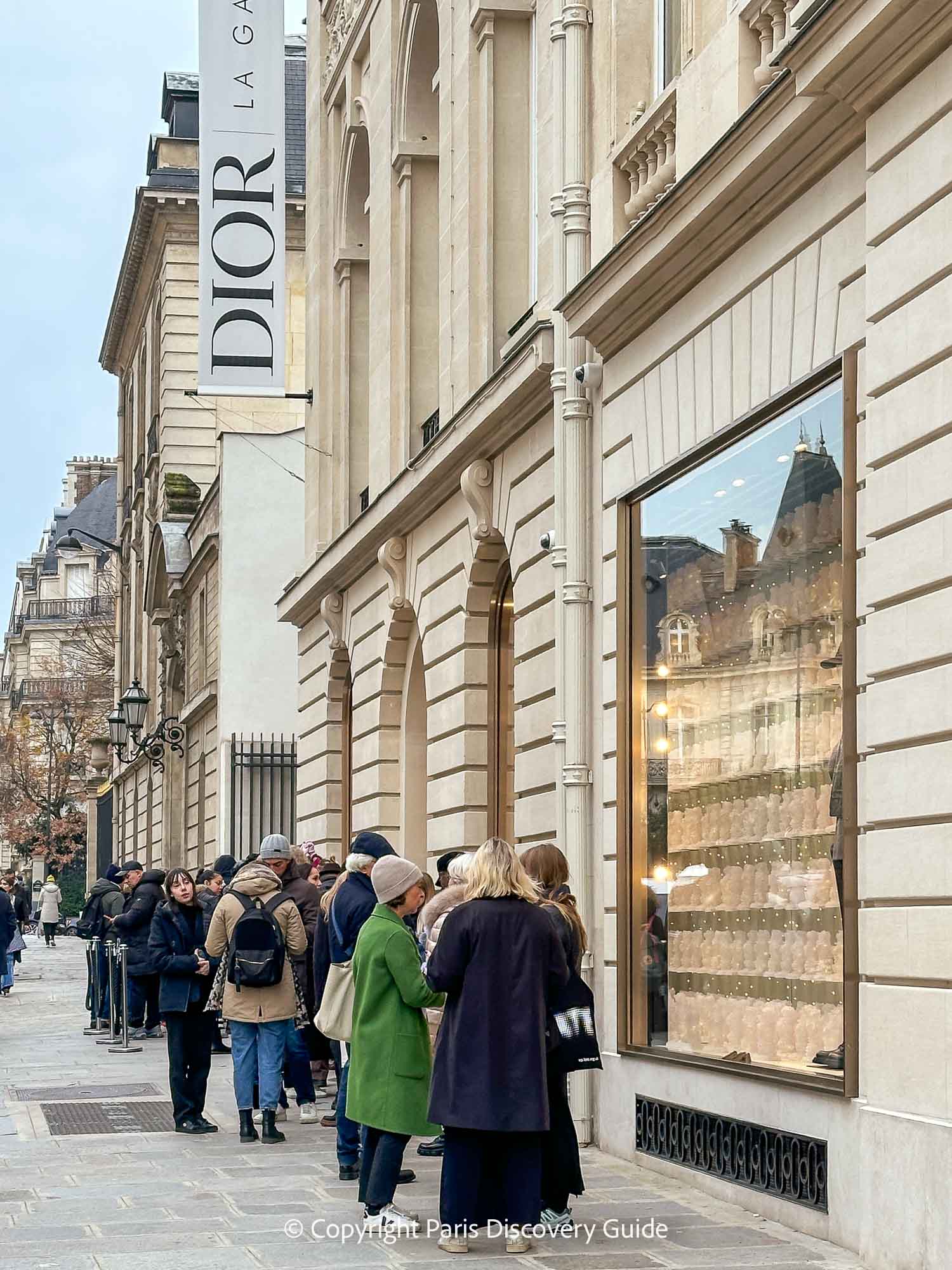 This is the ticket line at Galerie Dior on a colder-than-usual day in December