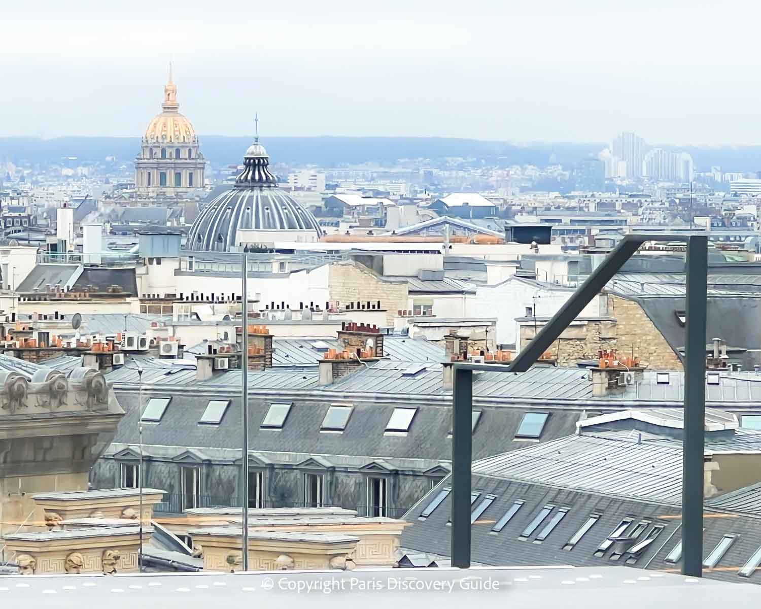 View of the golden dome of Les Invalides from Galeries Lafayette's rooftop terrace
