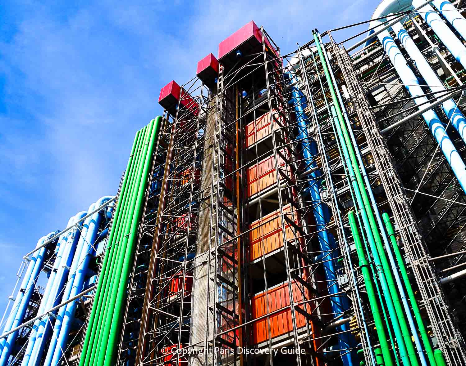 The famous 'inside-out' architectural design at Centre Pompidou in the 4th arrondissement The famous 'inside-out' architectural design at Centre Pompidou in the 4th arrondissement