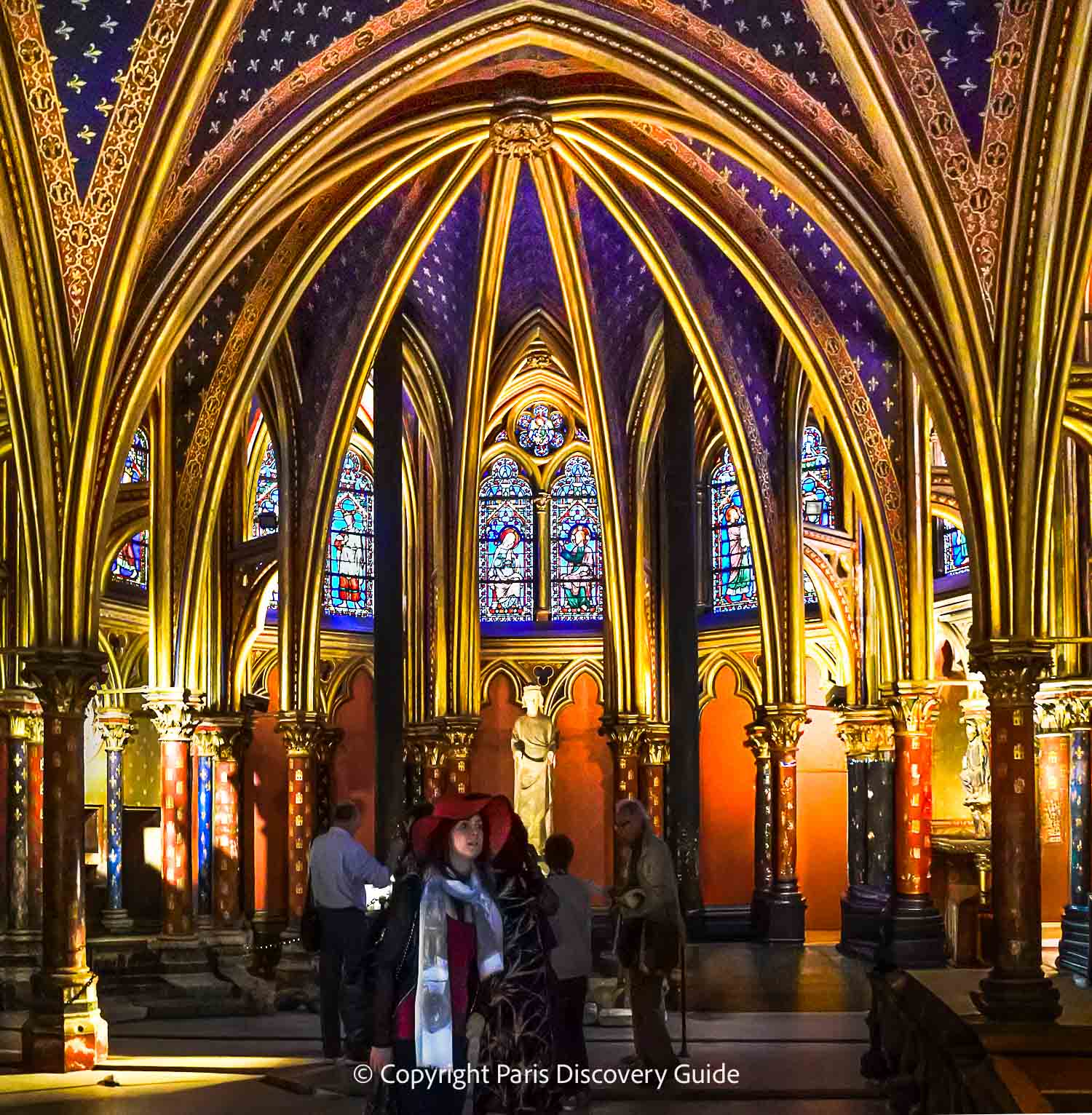 This is Saint Chapelle's ground floor - here, you'll see fleurs de lis (symbol of French royalty) on the ceiling