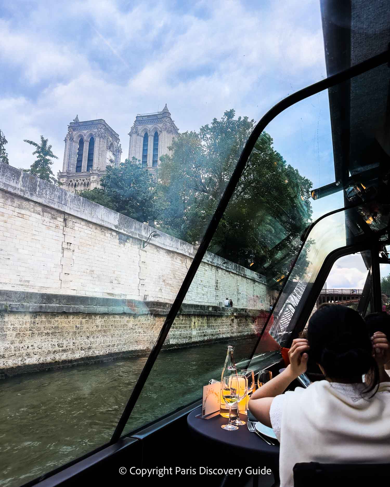 View of Notre Dame from a Seine River dinner cruise