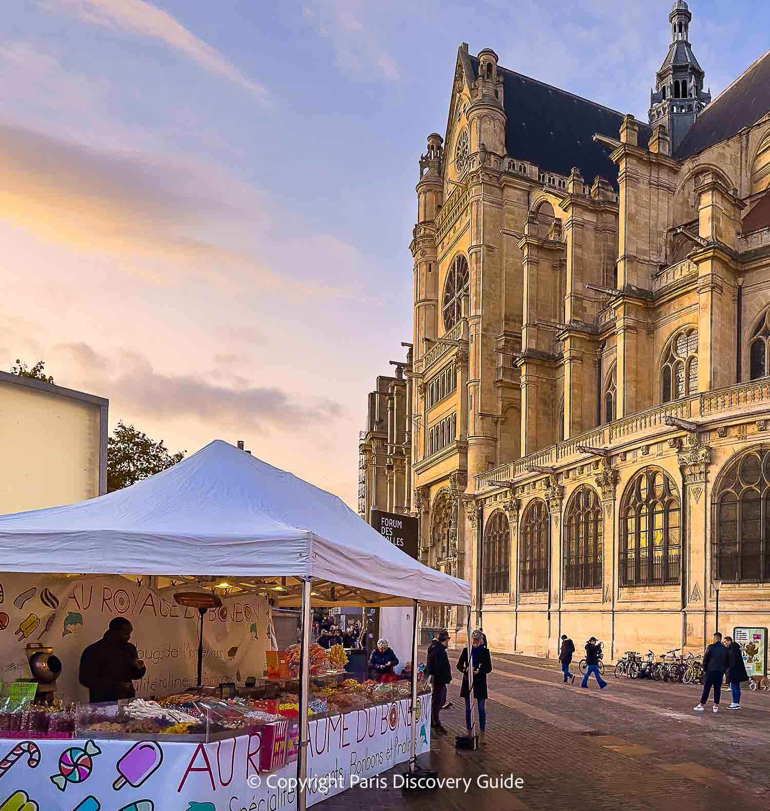 Eglise Saint-Eustasche church next to Les Halles Christmas Market chalets
