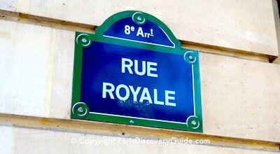 Rue Royale street sign showing arrondissement number