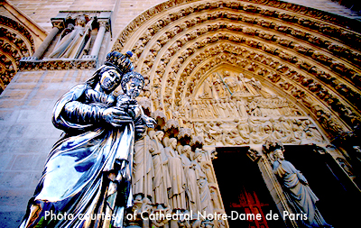 Madonna and child statue in the Notre Dame Cathedral in Paris Madonna and child statue in the Notre Dame Cathedral in Paris