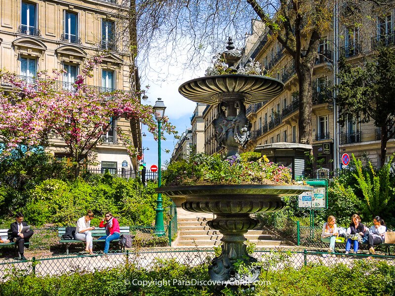 Square Marcel Pagnol near Saint Augustin Church (shown in top photo) in the 8th arrondissement of Paris