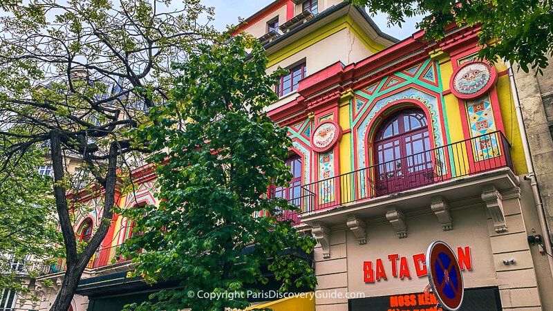 Bataclan concert hall in Paris's lively Oberkampf neighborhood