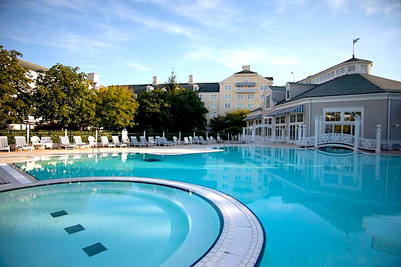 The enormous outdoor swimming pool at Disney's Newport Bay Club near Disneyland Paris