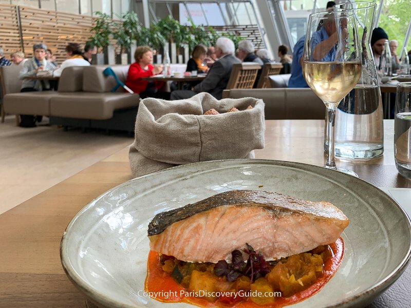 Lunch at Le Frank, FLV's onsite restaurant headed by a Michelin-starred chef; salmon with ratatouille Lunch at Le Frank, FLV's onsite restaurant headed by a Michelin-starred chef; salmon with ratatouille