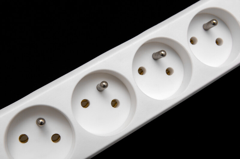 Type E sockets (grounded) used in France - note the grounding prong Type E sockets (grounded) used in France - note the grounding prong