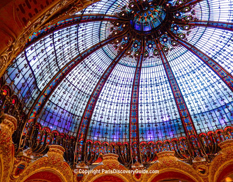 Belle Epoque stained glass dome skylight at Galeries Lafayette, close to Chouchou