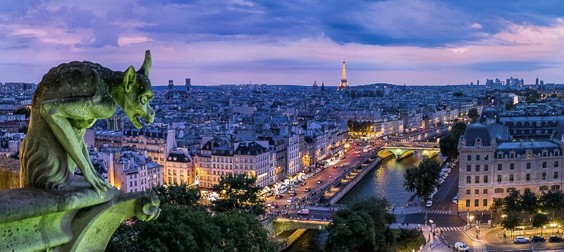 Chimera on Notre Dame's rooftop overlooking Paris - Photo credit: iStock.com/Bogdan Costin Chimera on Notre Dame's rooftop overlooking Paris - Photo credit: iStock.com/Bogdan Costin