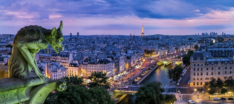 Chimera on Notre Dame's rooftop overlooking Paris - Photo credit: iStock.com/Bogdan Costin