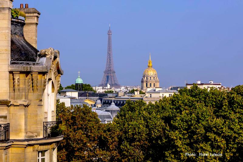 Hotel Lutecia overlooking the Paris skyline and Eiffel Tower
