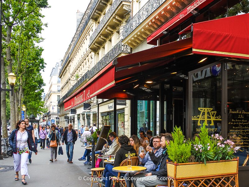 Brasserie on Boulevard de la Madeleine in early July