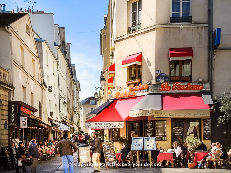 Cafes along Rue Mouffetard in Paris's Latin Quarter