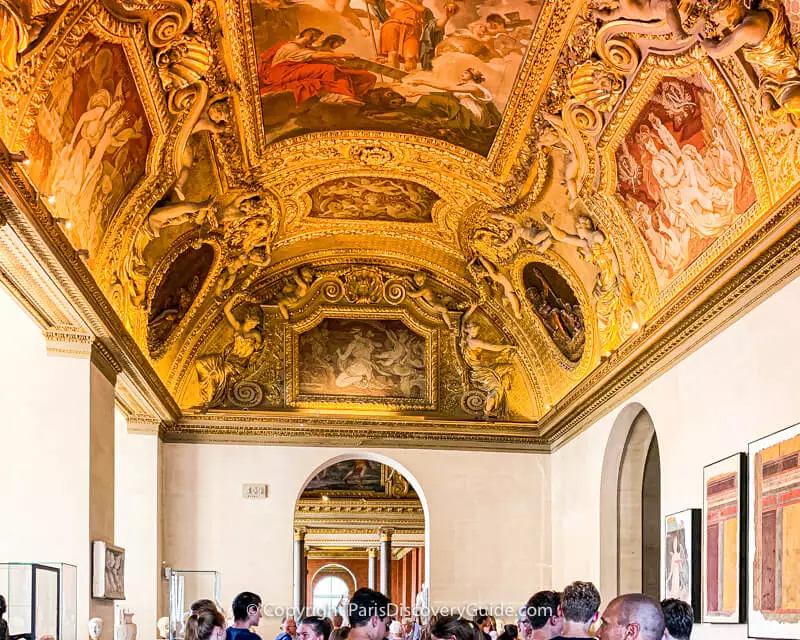 Ornate ceiling in the Louvre