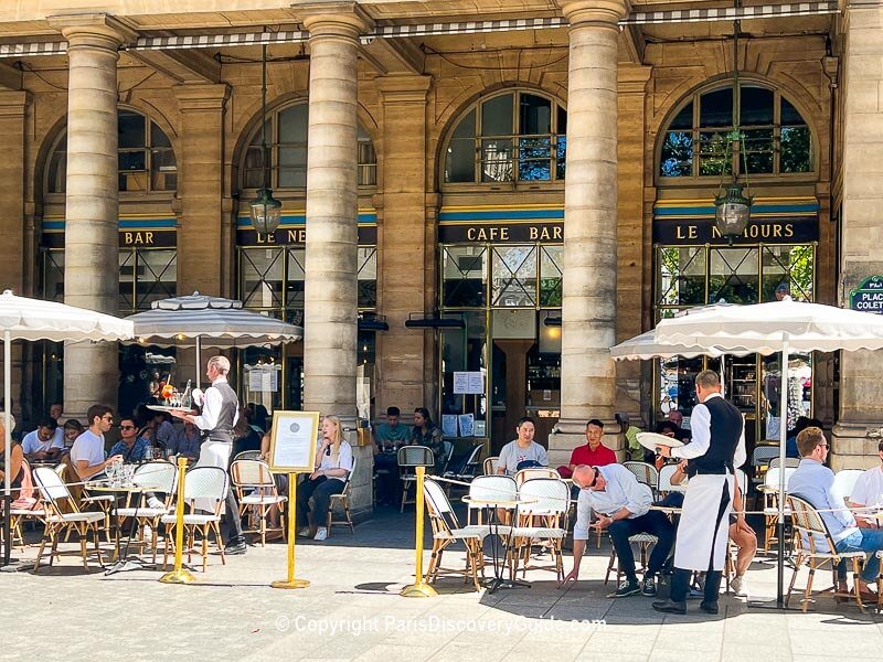 Terrace seating at Le Nemours