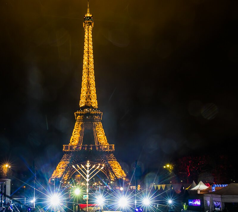 Close-up of the menorah at the Eiffel Tower 
Courtesy of Chabad Lubavitch - Photo credit: Thierry Guez / Chabad.org 