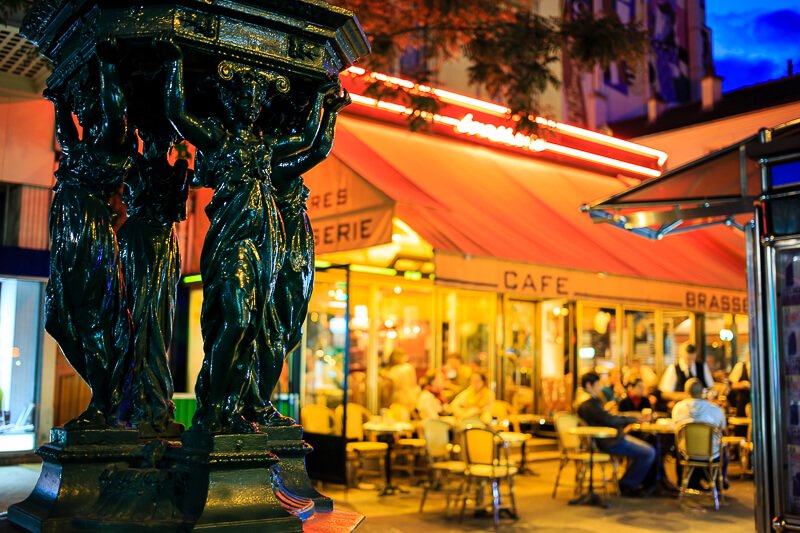 Outdoor dining on a partly-cloudy (and slightly sunny) cold October afternoon on Rue des Rosiers in the Marais