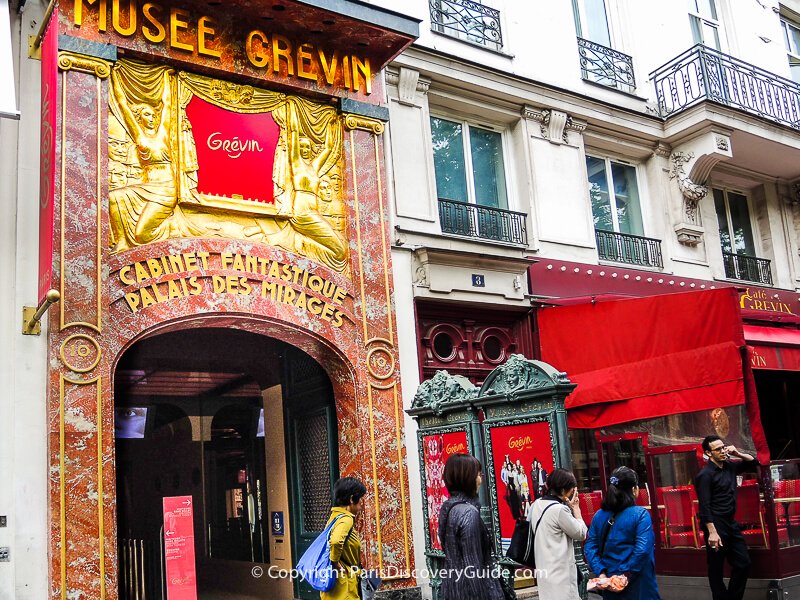 Rue Montmartre entrance to Musée Grevin in Paris's 9th arrondissement