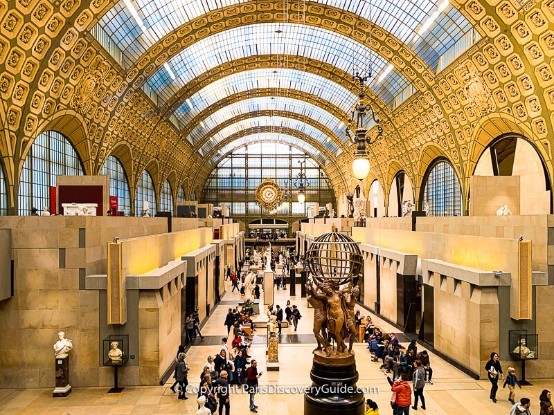 Musee d'Orsay, from the ground floor up; the museum's entrance stairs are under the clock 