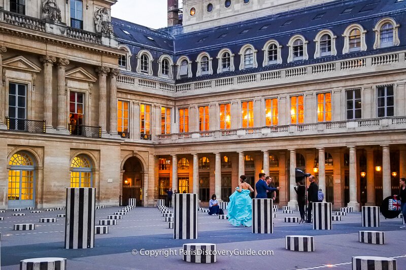 A fashion photo shoot at the Palais Royal courtyard
