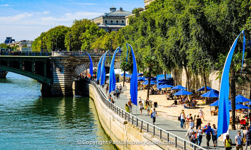 Paris Plage - sand and beach umbrellas along the Seine River