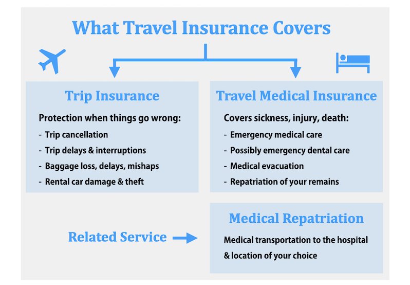 Infogram showing what travel insurance covers