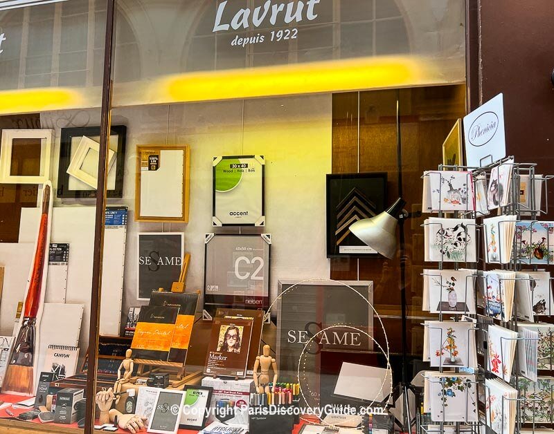 Art supplies on display at Lavrut in Passage Choiseul in Paris 