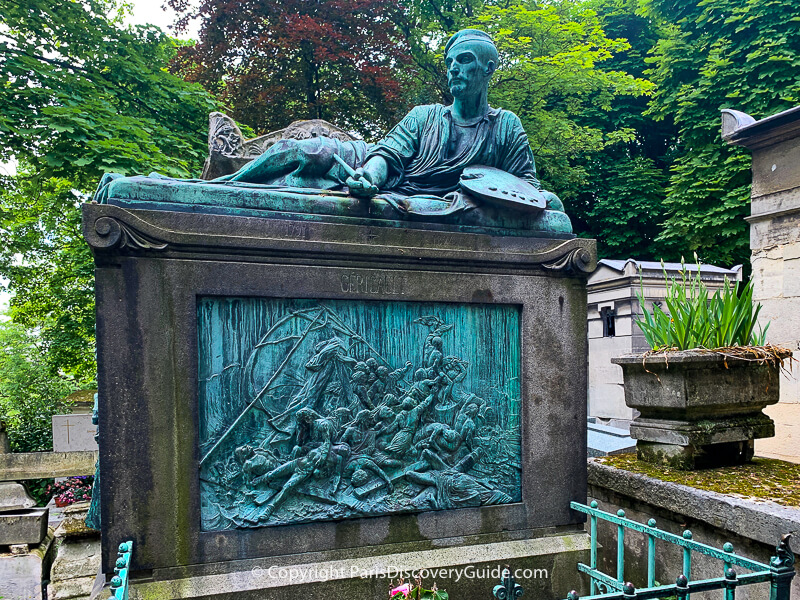 Sculpture of French painter Theodore Géricault on top of his tomb
