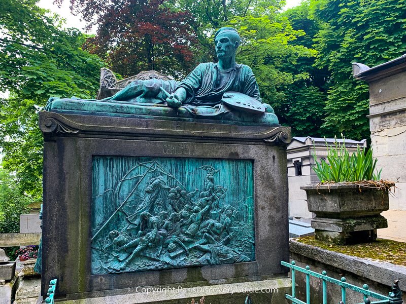 Sculpture of French painter Theodore Géricault on top of his tomb