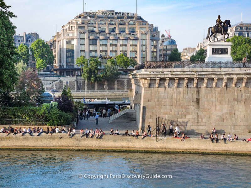 Square du Vert-Galant overlooking the Seine and statue of Henri IV on horseback looking toward Place Dauphine