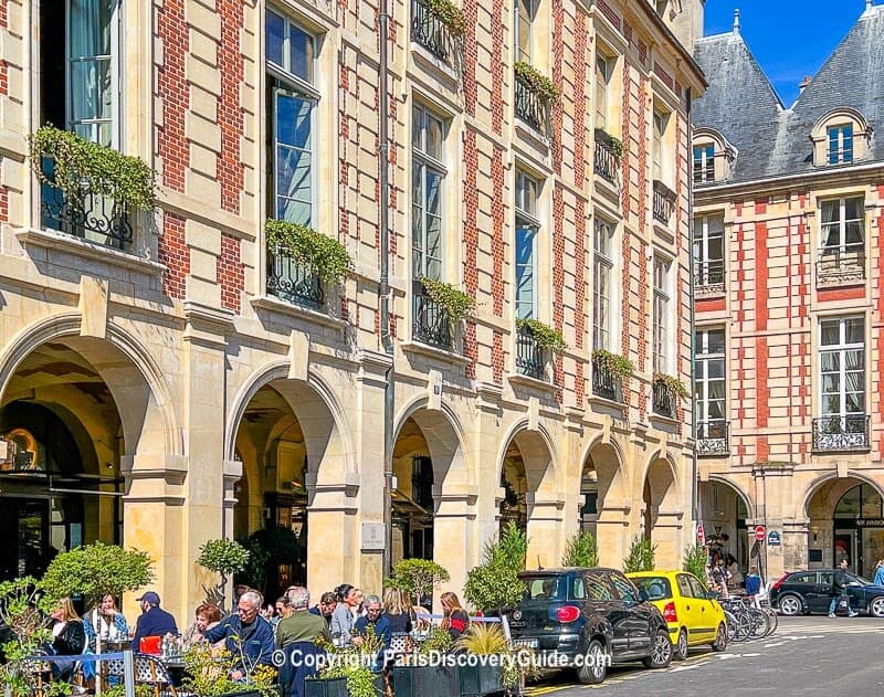 Covered arcades across from Place de Vosges in the Marais Covered arcades across from Place de Vosges in the Marais