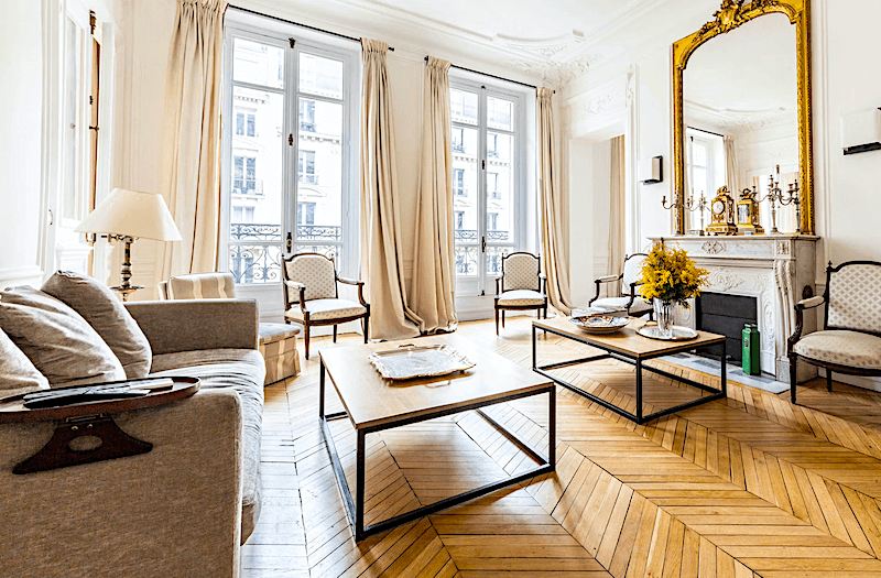 Elegant living room at Pantheon Pagentry apartment in the Latin Quarter